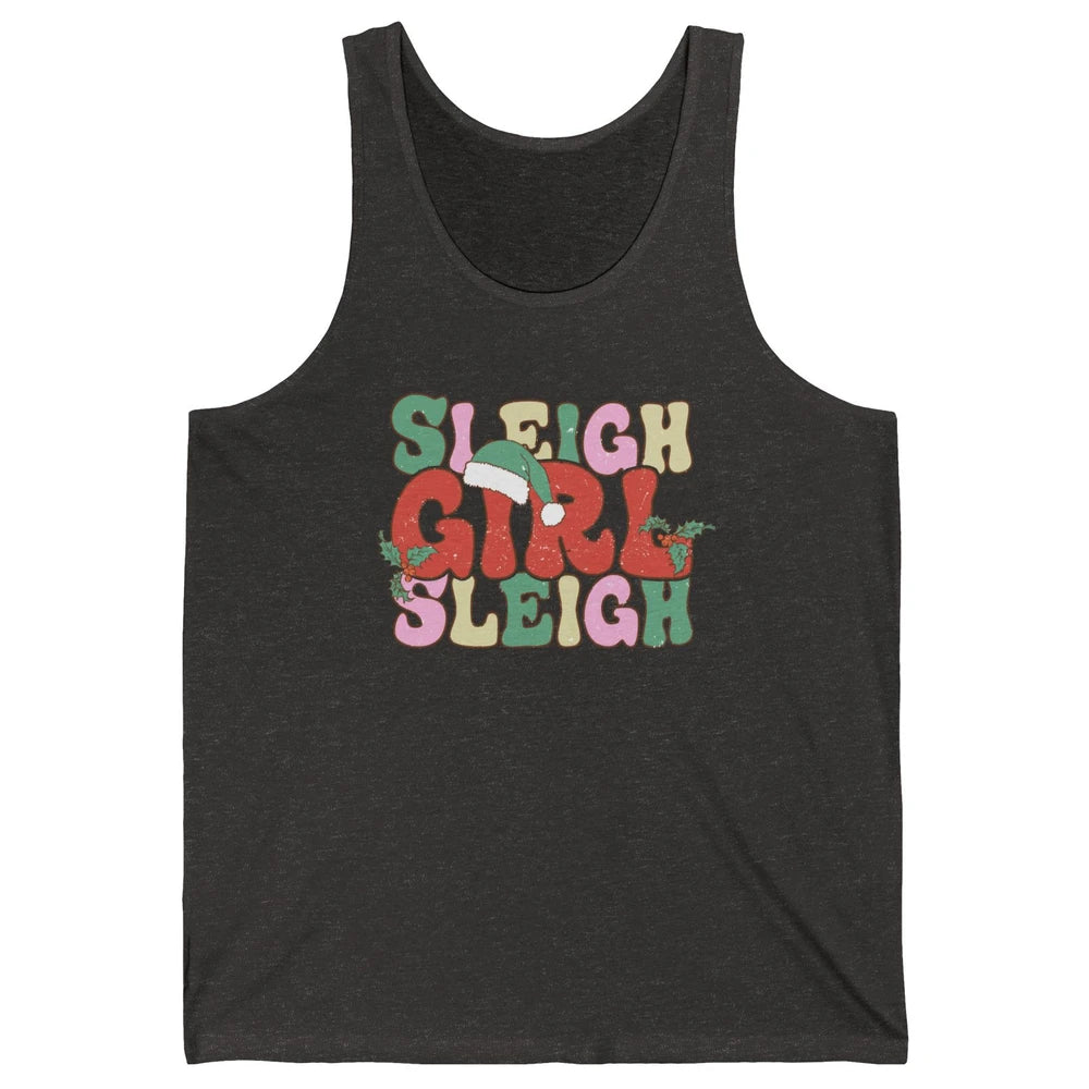 Retro Groovy Christmas Sleigh Girl Sleigh Santa Hat Winter Unisex Jersey Tank