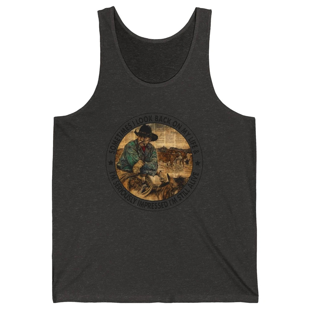 Retro Western Cowboy Sometimes I Look Back On My Life Horse Unisex Jersey Tank