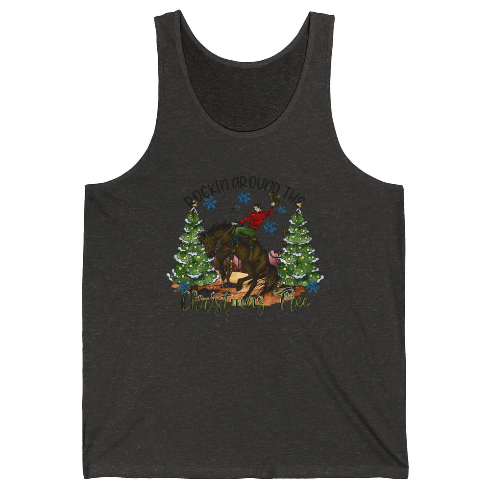 Funny Cowboy Horsing Rocking Around Christmas Tree Western Unisex Jersey Tank