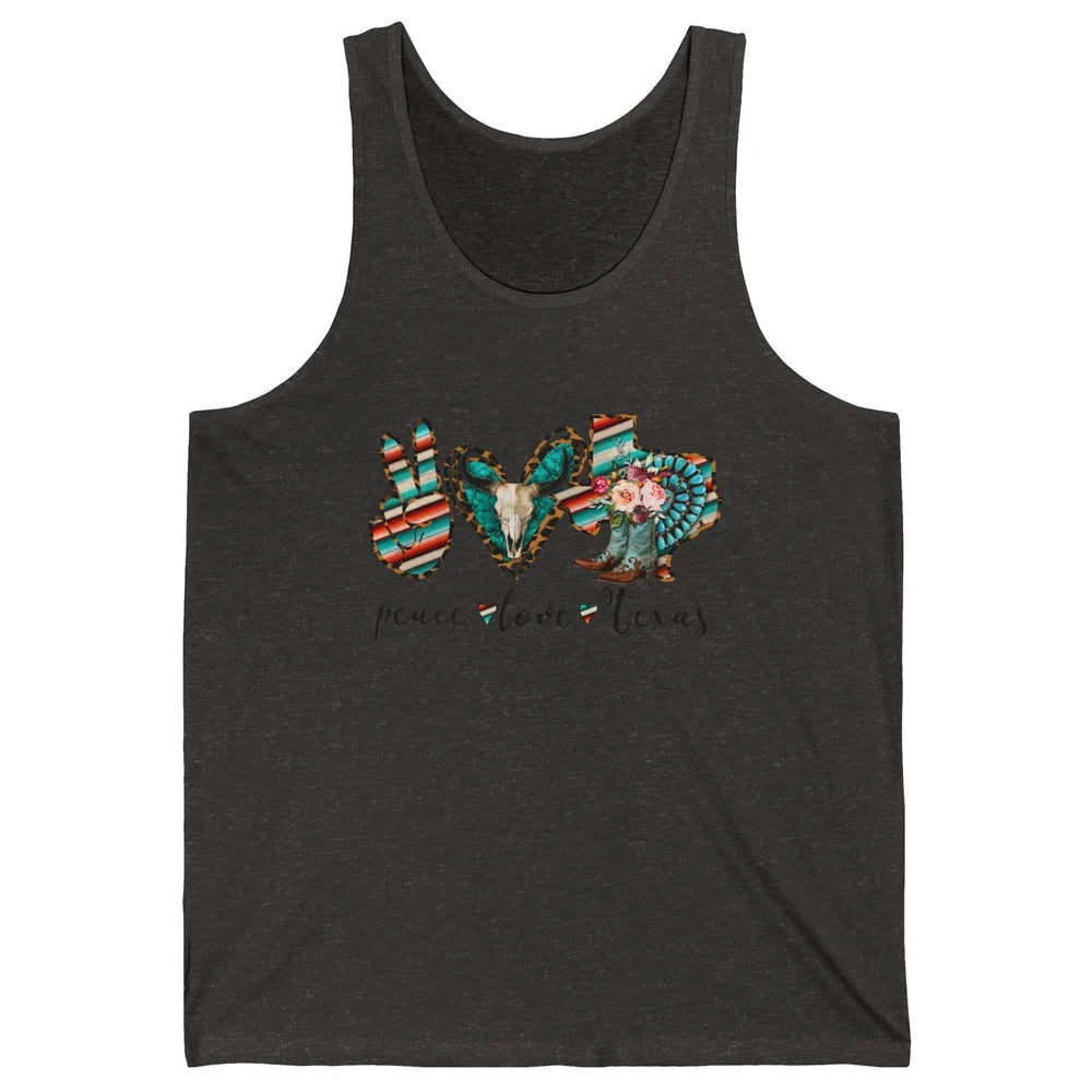 Peace Love Texas State Cowgirl Boot Western Girl Texas Pride Unisex Jersey Tank