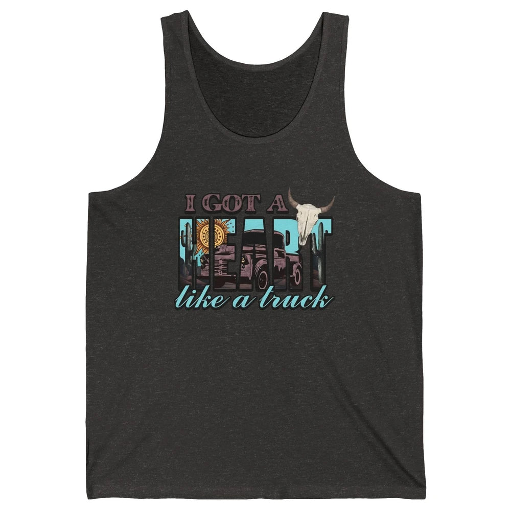 Retro Desert Bull Skull I Got A Heart Like A Truck Western Unisex Jersey Tank