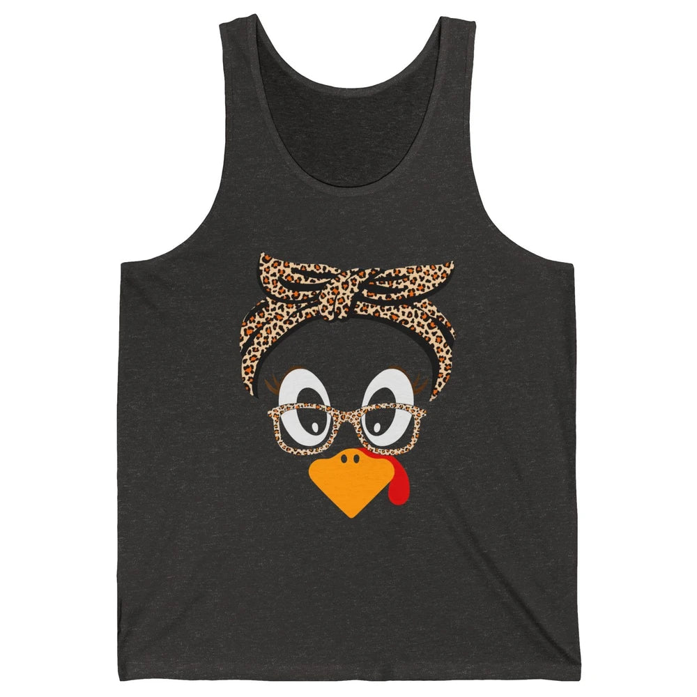 Cute Turkey Mom Leopard Glasses Thanksgiving Fall Turkey Day Unisex Jersey Tank