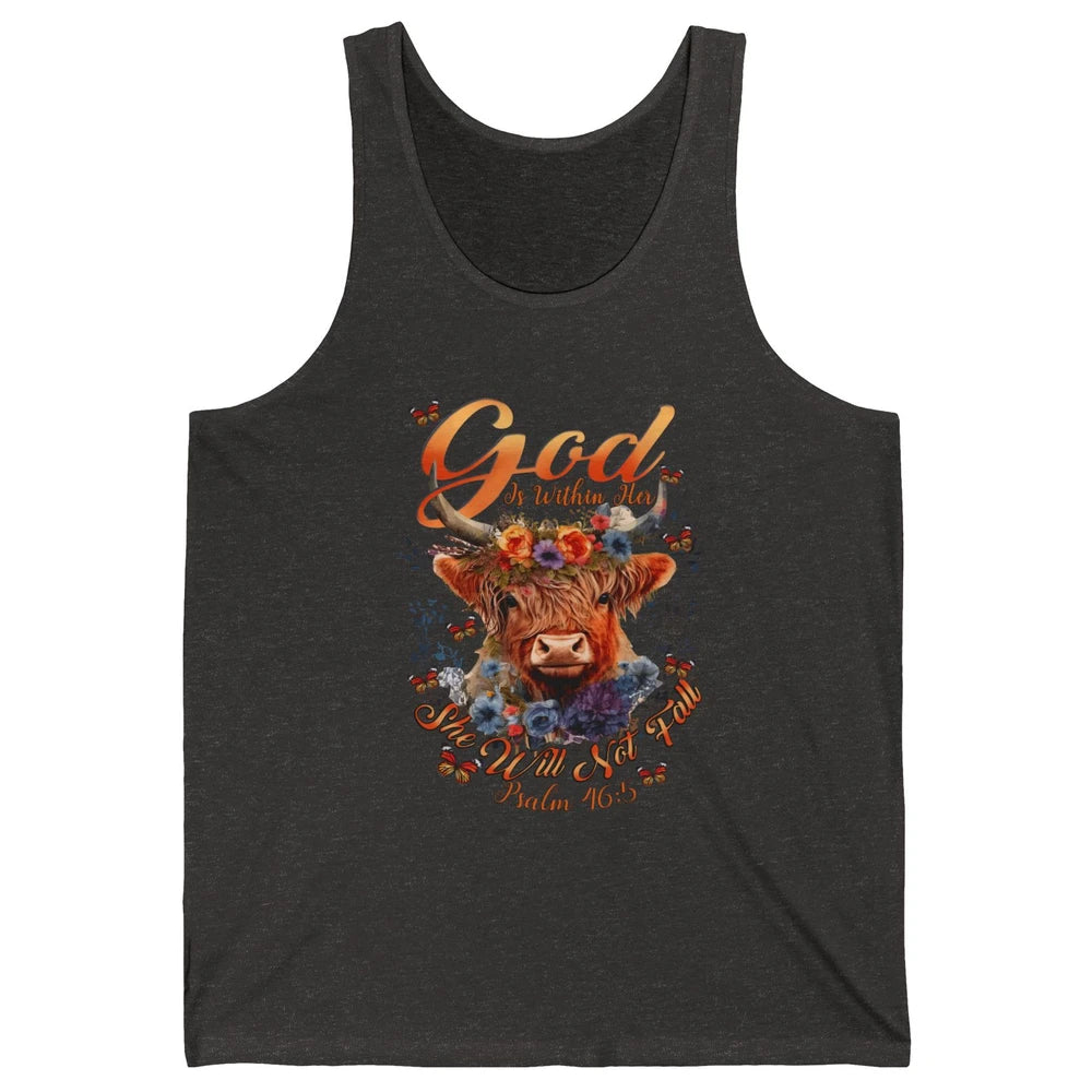 Christian Highland Cow God Is Within Her Bible Religious Unisex Jersey Tank