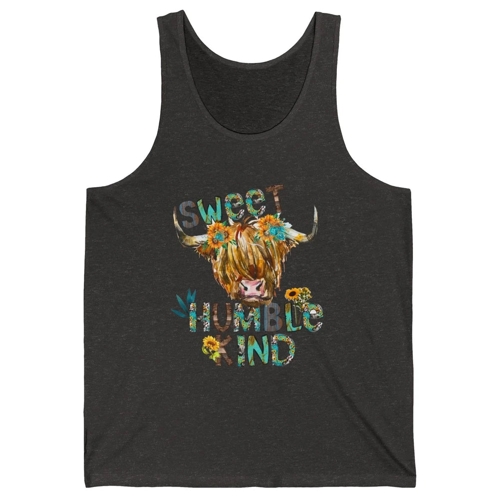Highland Cow Sunflower Sweet Humble Kind Western Country Unisex Jersey Tank