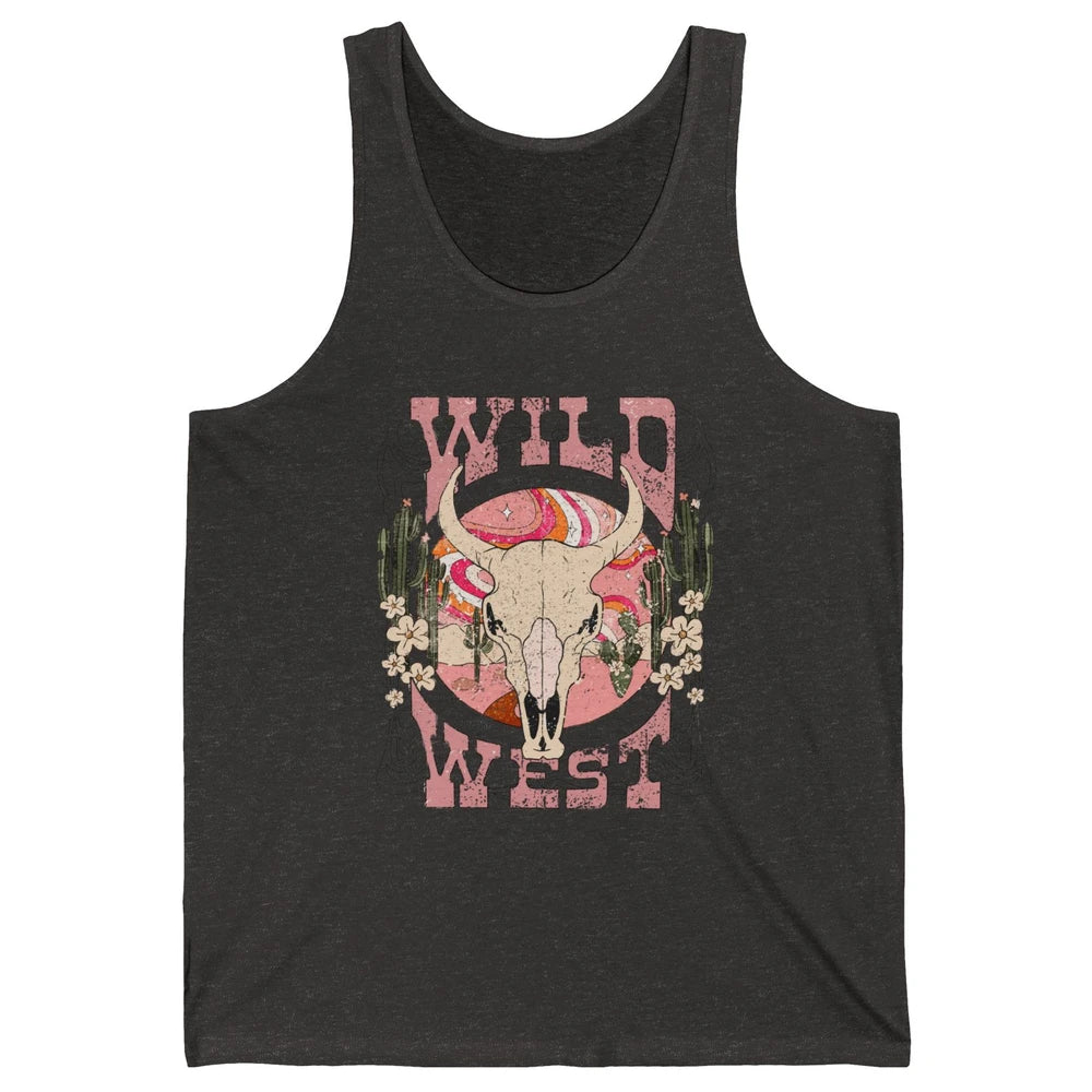 Retro Rainbow Desert Bull Skull Wild West Western Country Unisex Jersey Tank