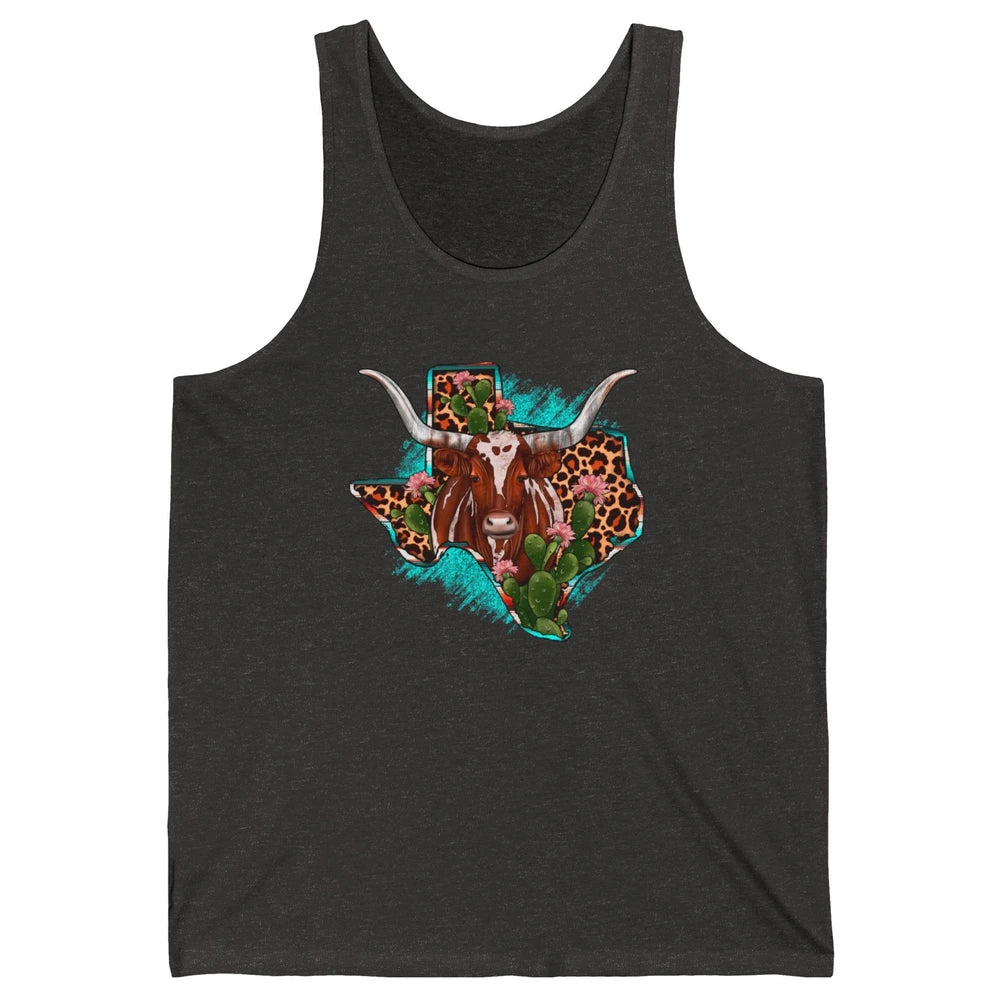 Leopard Cow Texas Map Longhorn Desert Cactus Western Country Unisex Jersey Tank