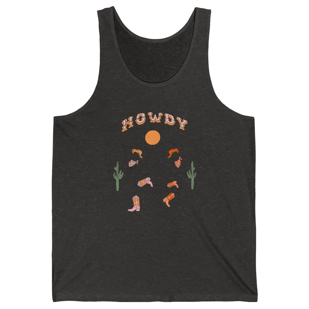 Retro Desert Skeleton Dancing Cowboy Boots Hat Howdy Western Unisex Jersey Tank