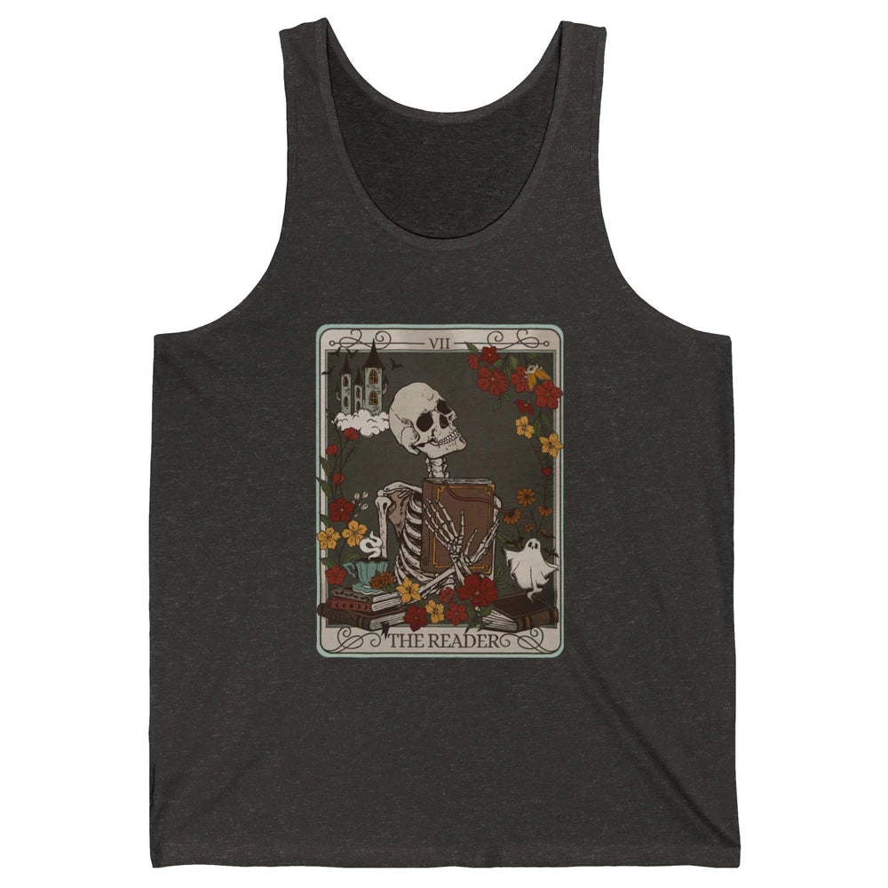 Retro Skeleton Reading Books The Reader Tarot Card Halloween Unisex Jersey Tank