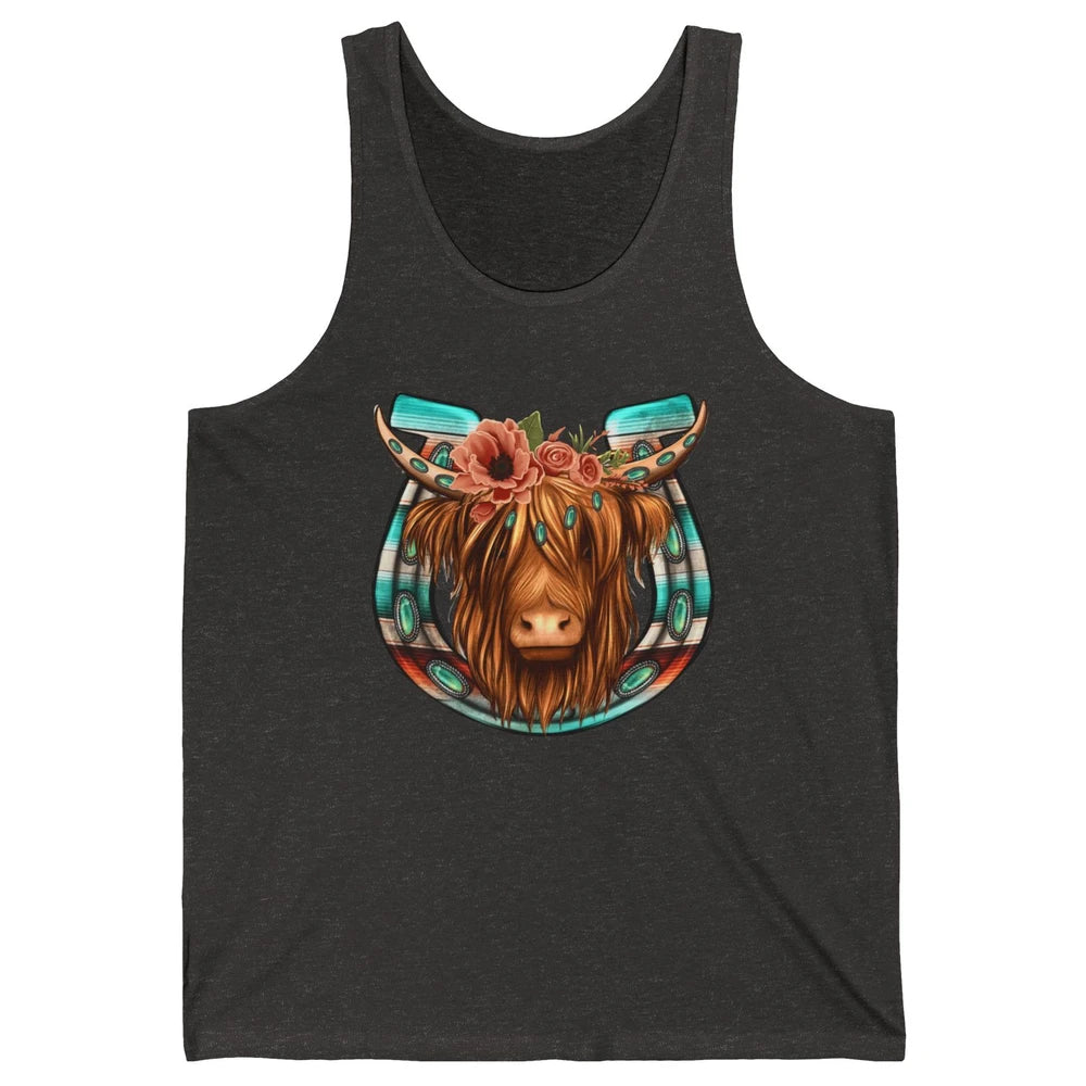 Floral Highland Cow Heifer Horseshoe Western Country Cowboy Unisex Jersey Tank