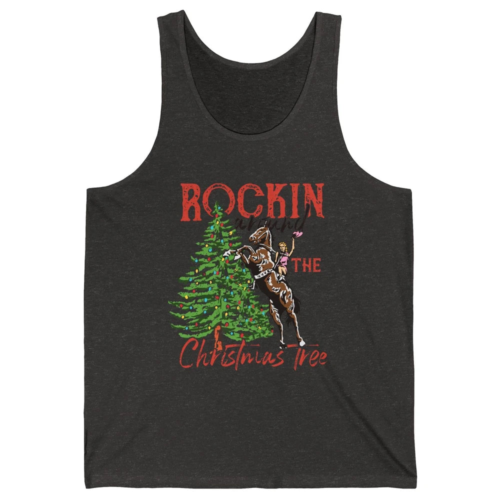 Funny Cowgirl Horsing Rocking Around Christmas Tree Western Unisex Jersey Tank