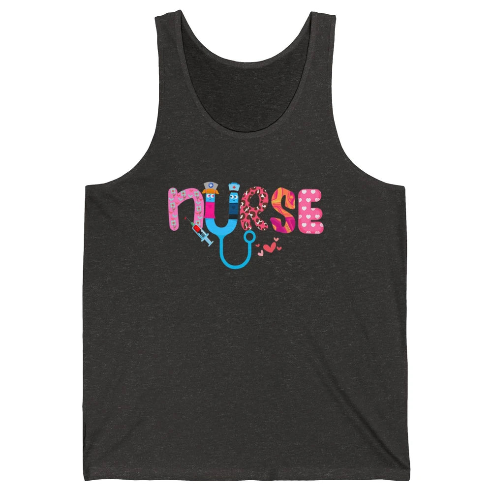 Nurse Happy Valentine's Day Love ER ICU NICU Emergency Nursing Leopard Stethoscope Love Needles Unisex Jersey Tank