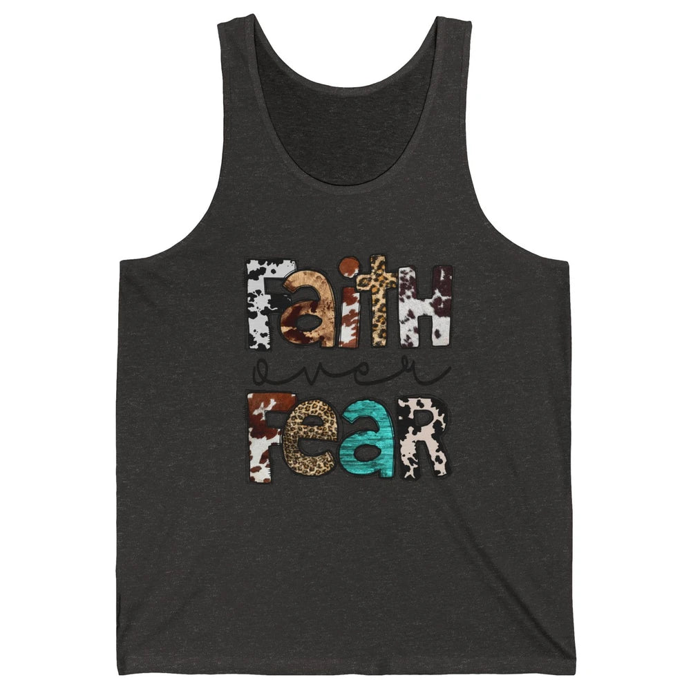 Leopard Faith Over Fear Cowboy Western Country Christian Unisex Jersey Tank