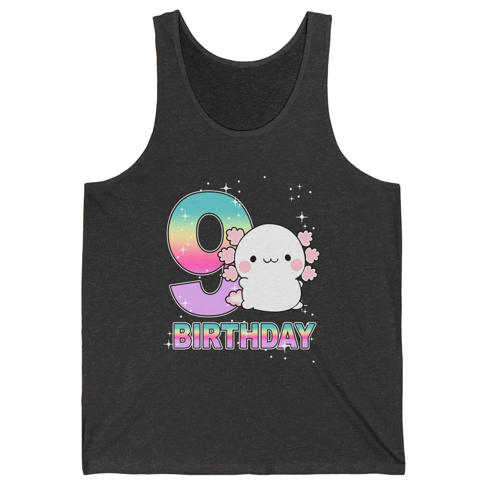 Cute Axolotl 9th Birthday Girl Boy 9 Years Old Birthday Gift Unisex Jersey Tank