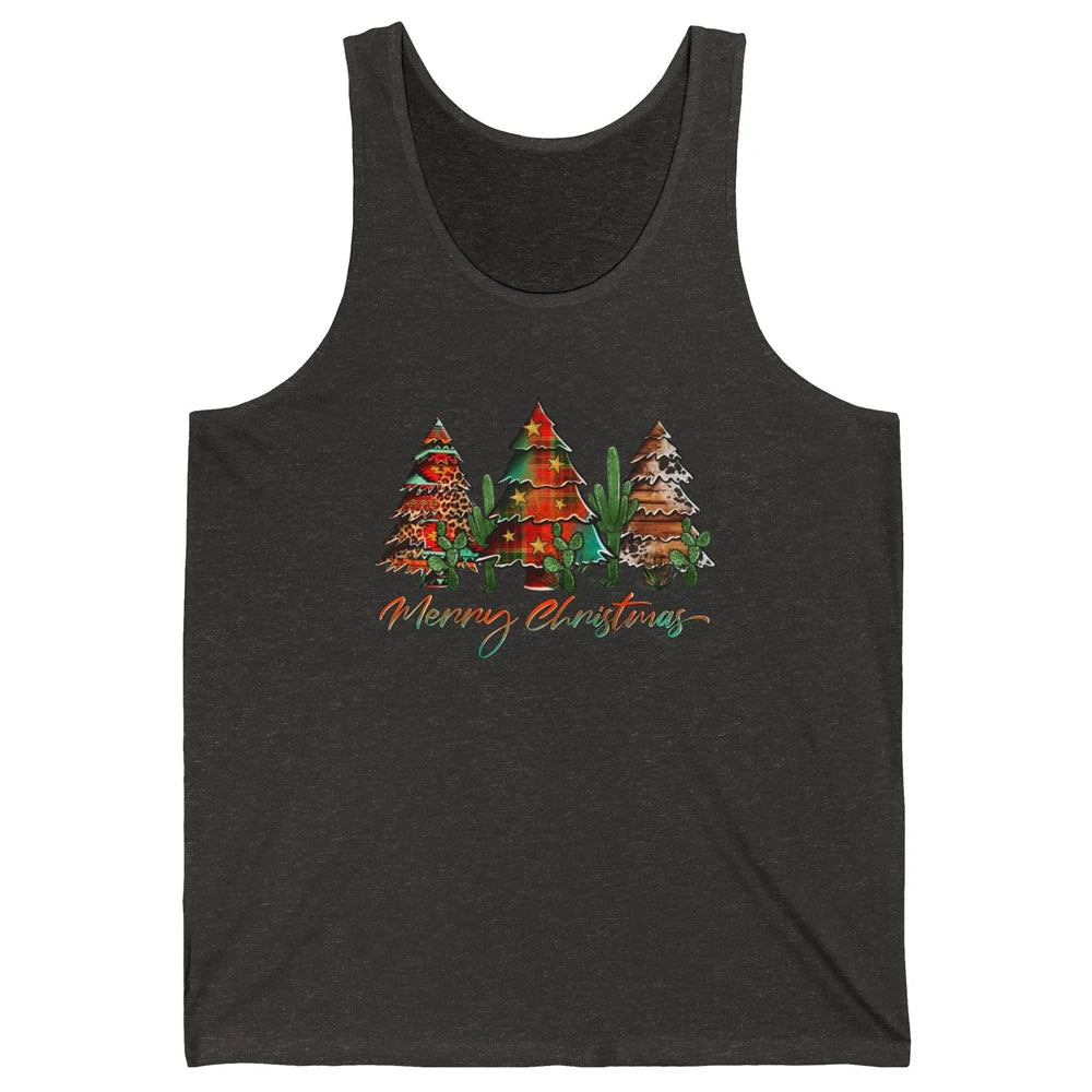 Merry Christmas Tree Western Christmas Desert Cactus Leopard Unisex Jersey Tank