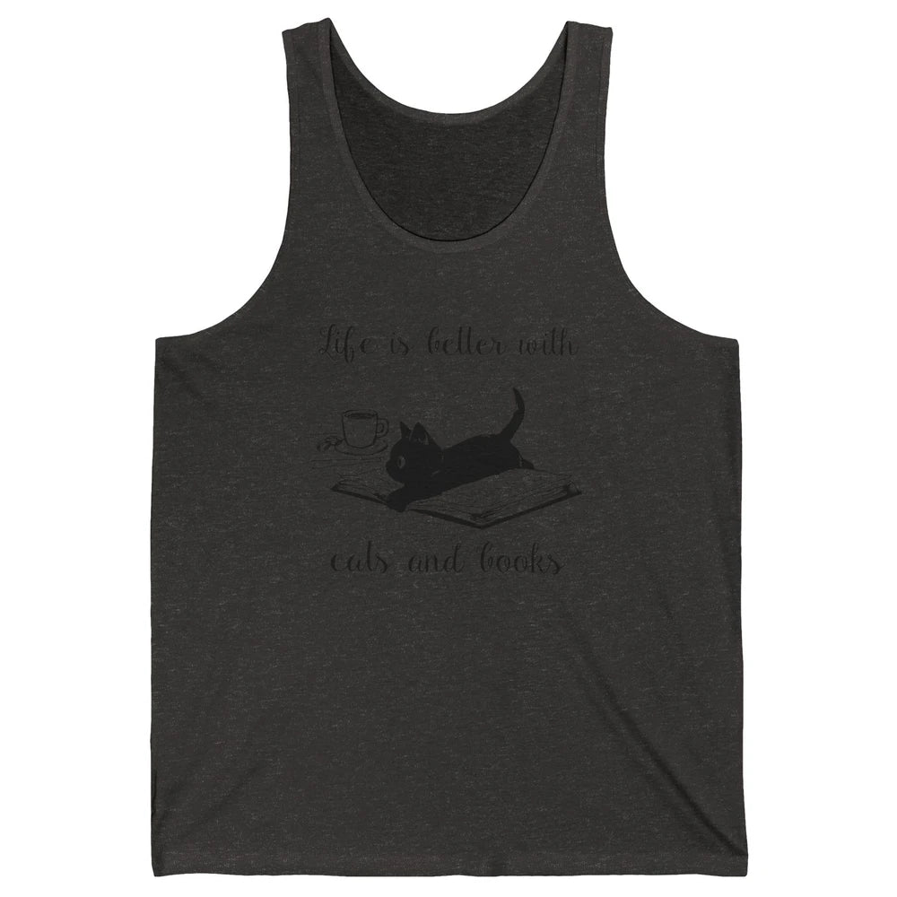 Retro Life Is Better With Cats And Books Reading Lovers Unisex Jersey Tank