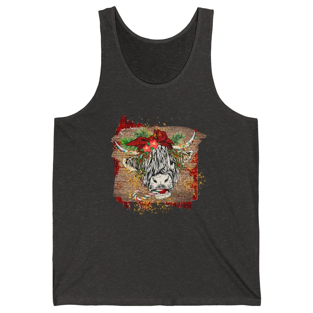 Christmas Highland Cow Bandana Western Christmas Cow Plaid Unisex Jersey Tank