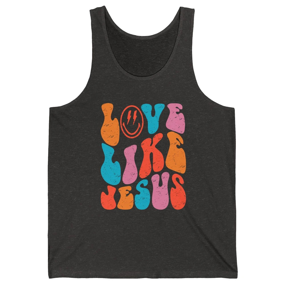 Retro Love Like Jesus Smiling Face Christian Religious Faith Unisex Jersey Tank