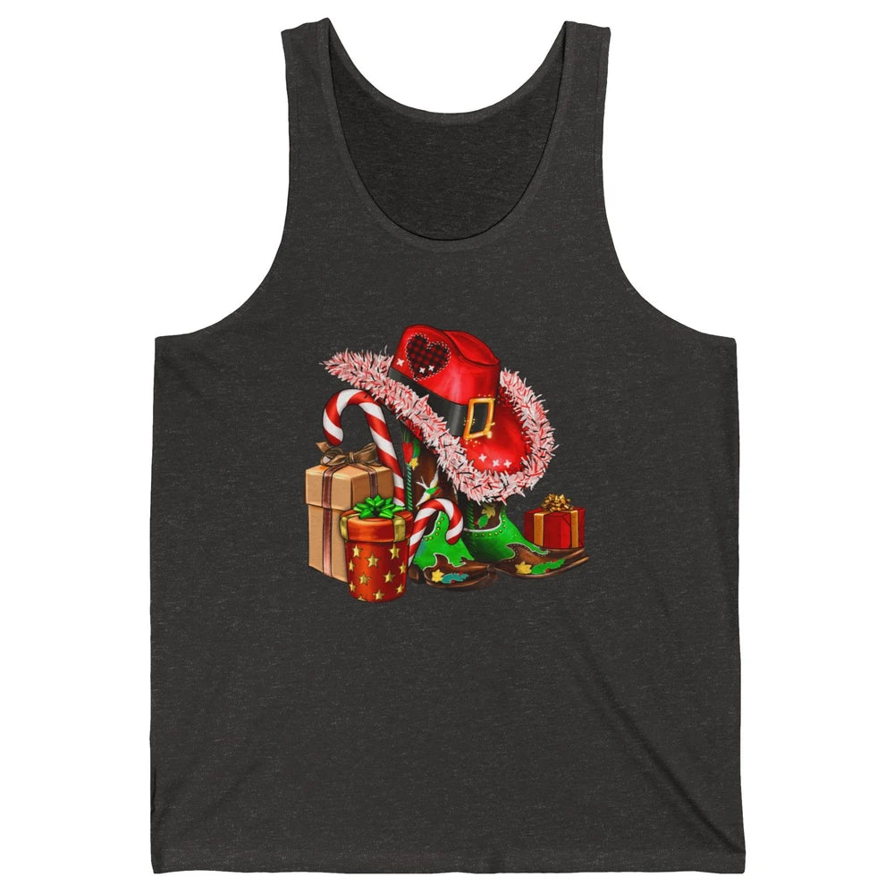 Christmas Western Cowgirl Hat Boots Cute Xmas Cowboy Texas Unisex Jersey Tank