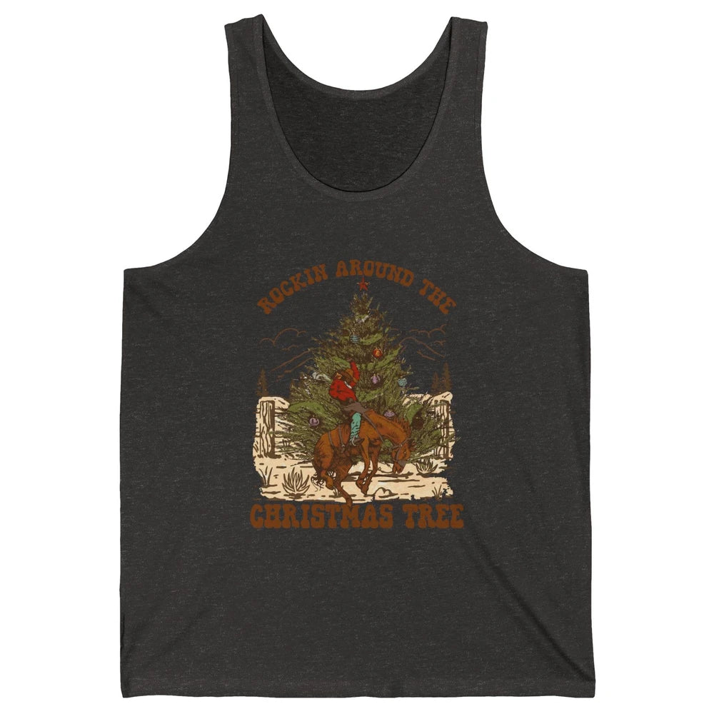 Funny Cowboy Horsing Rocking Around Christmas Tree Western Unisex Jersey Tank