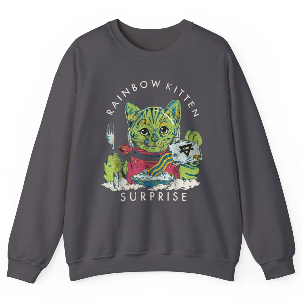 Retro Rainbow Kitten Surprise Gothic Halloween Funny Cat Pet Unisex Crewneck Sweatshirt