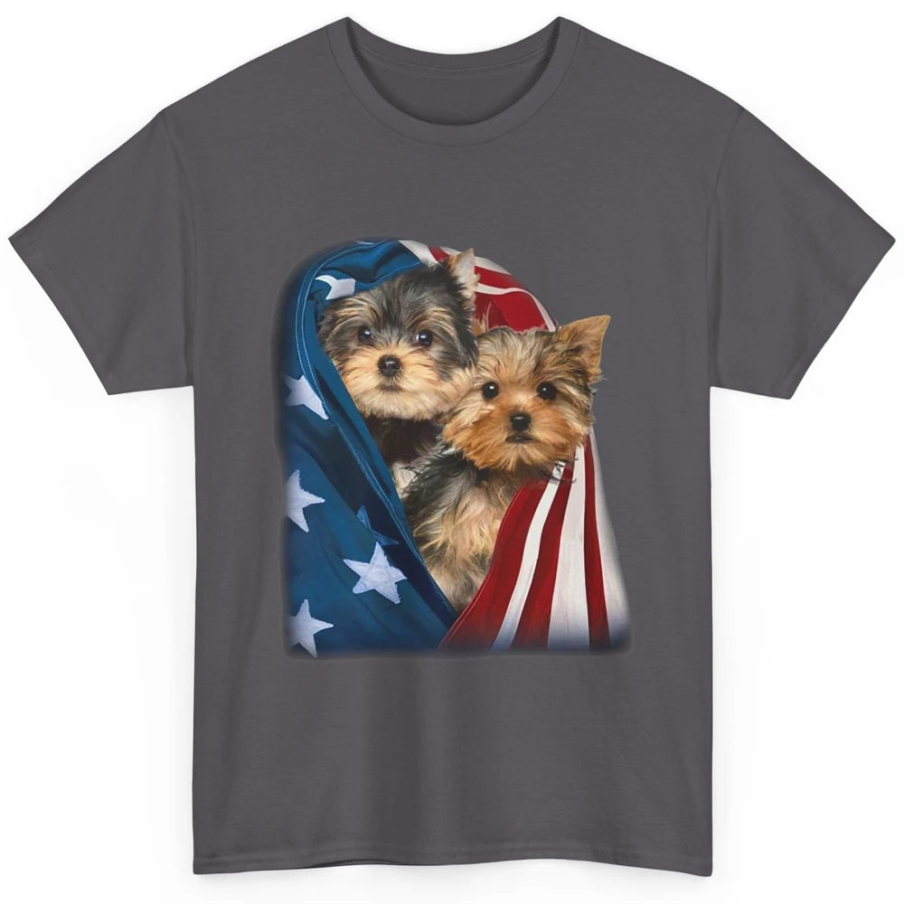 Yorkshire Terrier US Flag July 4th Patriotic Yorkie Puppies Classic Unisex T-Shirt