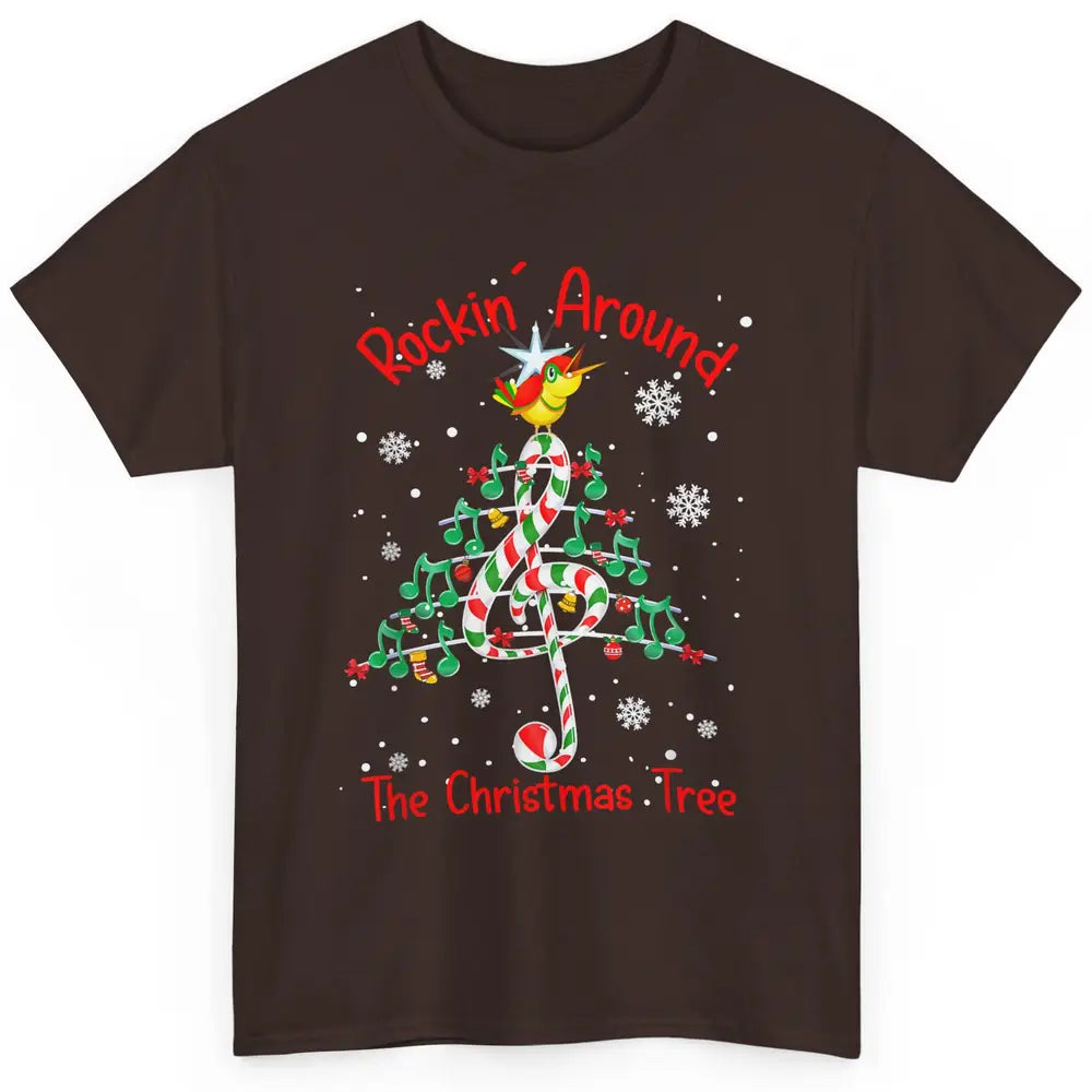 Rockin' Around The Christmas Tree Xmas Music Note Snow Retro Classic Unisex T-Shirt