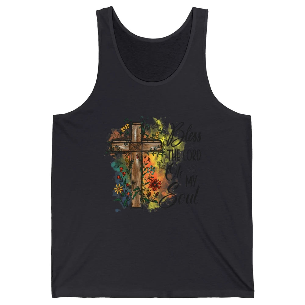 Christian Bless The Lord Oh My Soul Bible Verse Jesus Christ Flower Cross Church Unisex Jersey Tank