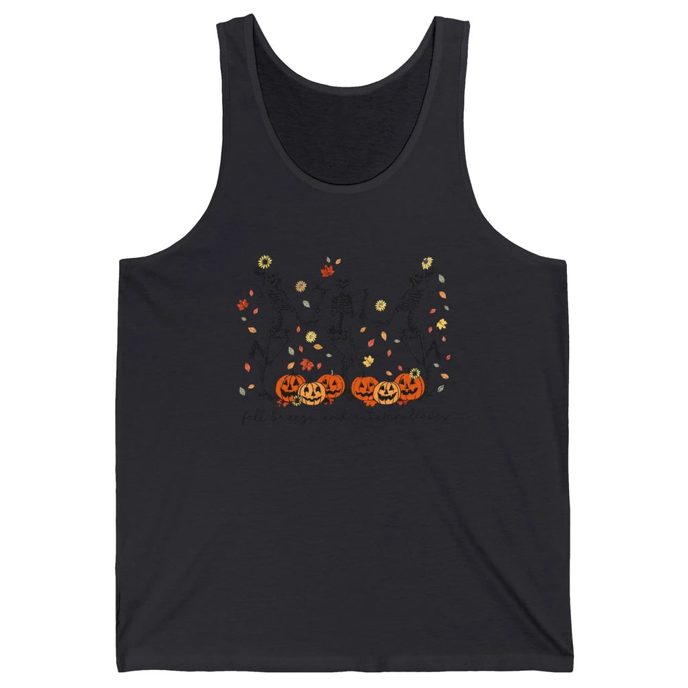Retro Pumpkin Dancing Skeleton Fall Breeze And Autumn Leaves Unisex Jersey Tank