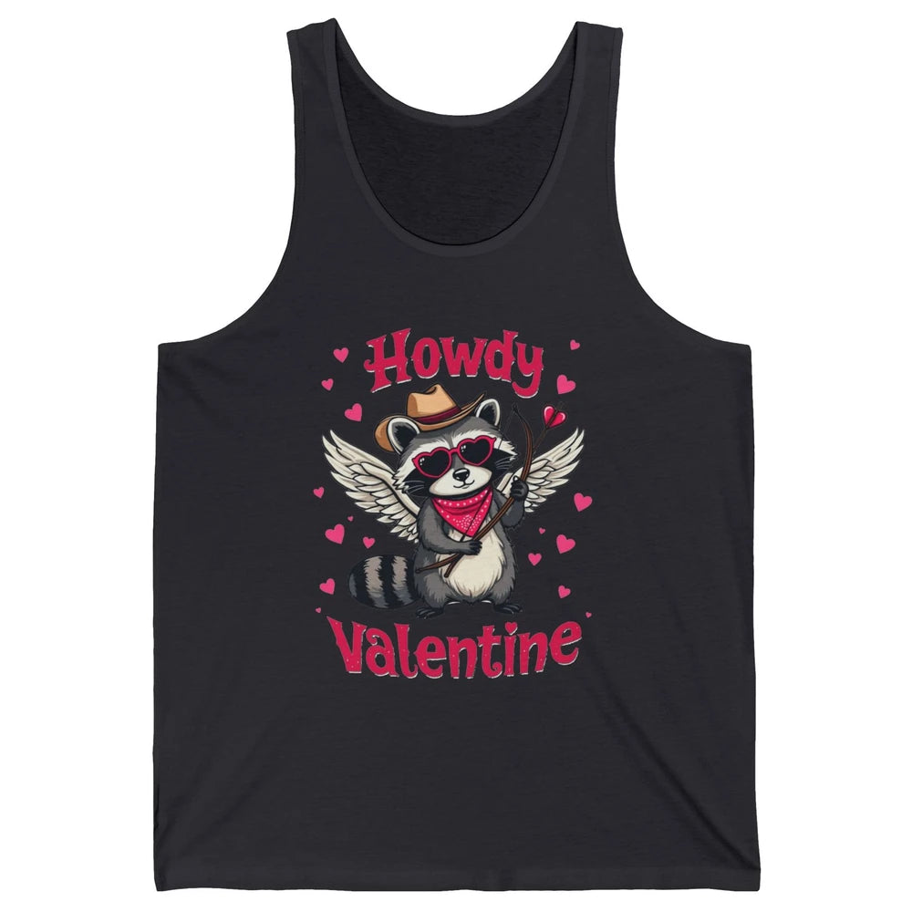 Howdy Valentine Cowboy Hat Cupid Raccoon Funny Opossum Love Heart Cute Western Possum Rodeo Unisex Jersey Tank