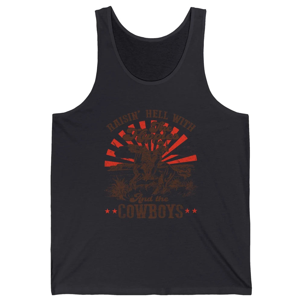Retro Cowboy Raising Hell With Hippies And Cowboy Western Unisex Jersey Tank