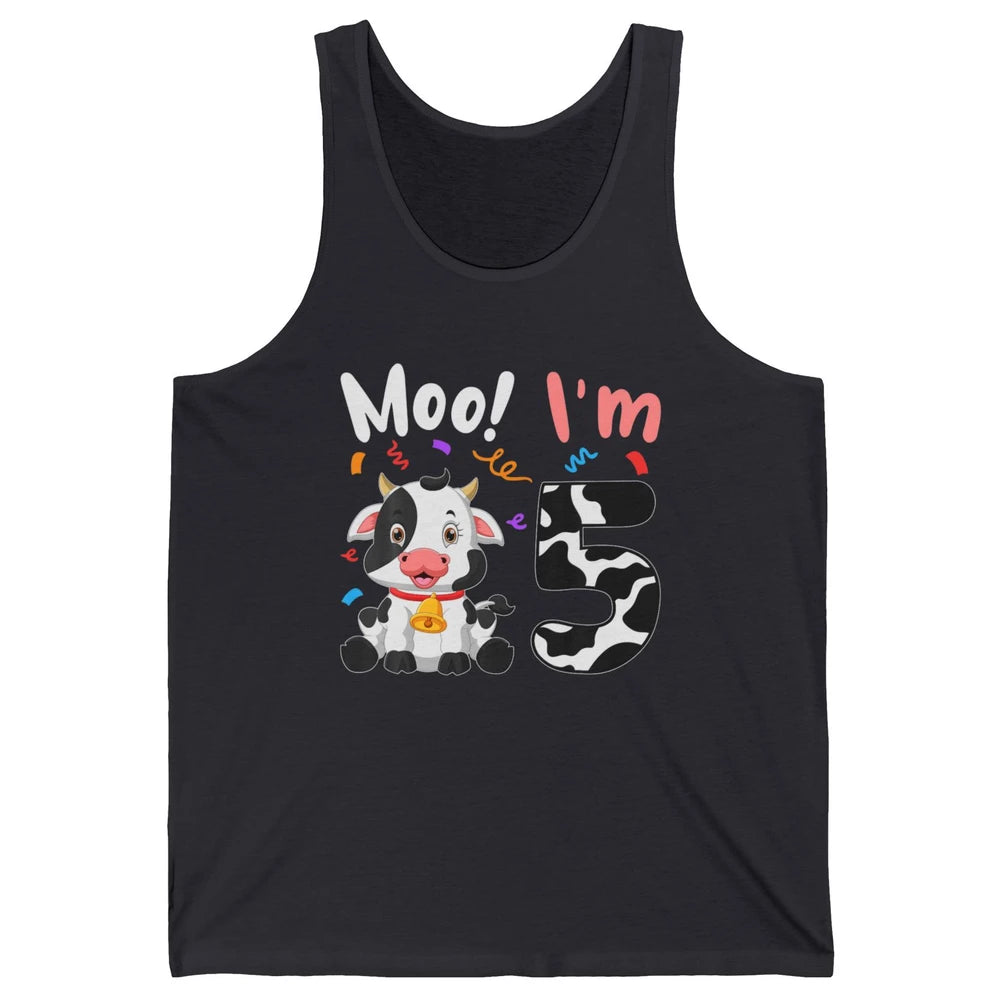 5th Birthday Moo Im 5 Cow Farm Animal Barnyard Family Party Unisex Jersey Tank