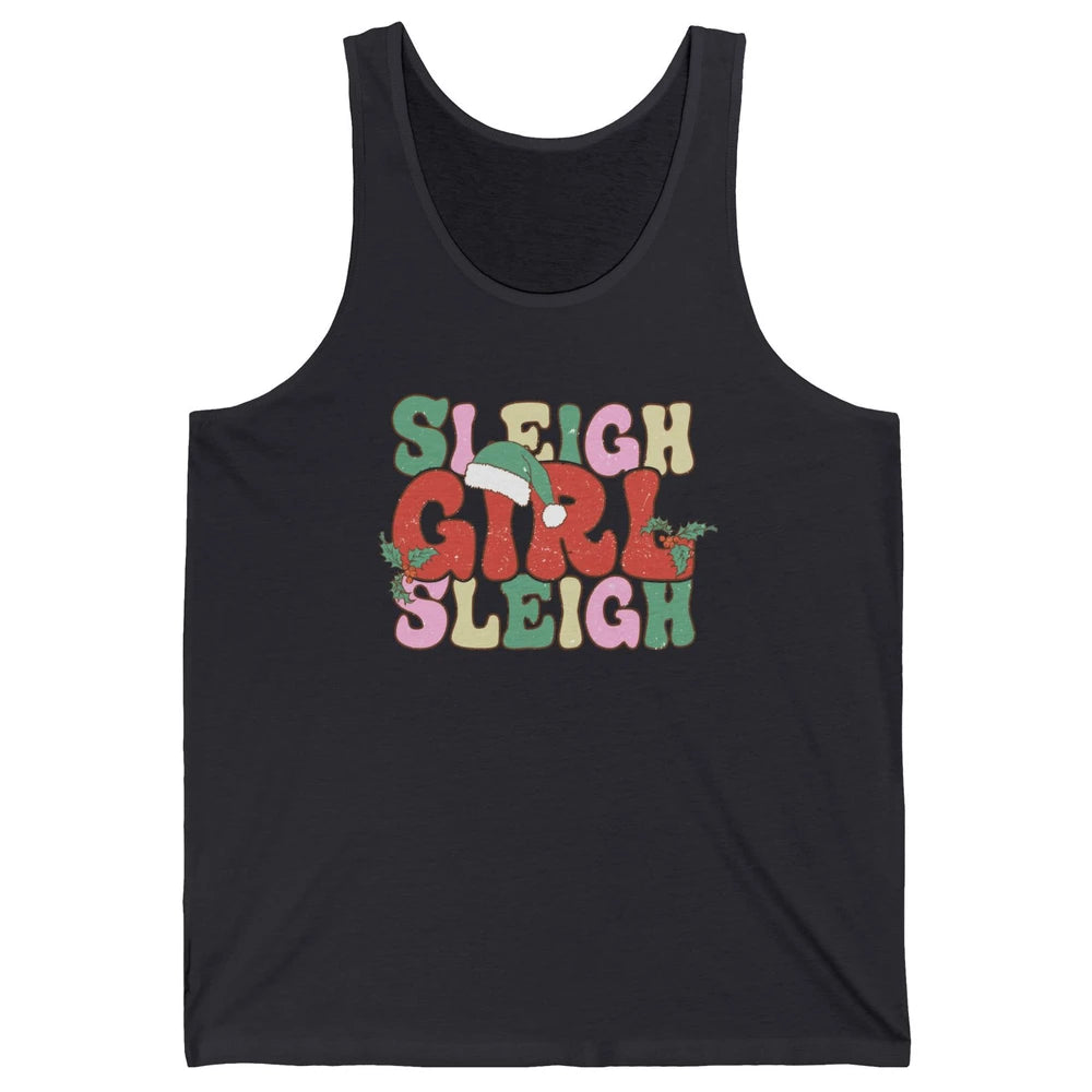 Retro Groovy Christmas Sleigh Girl Sleigh Santa Hat Winter Unisex Jersey Tank