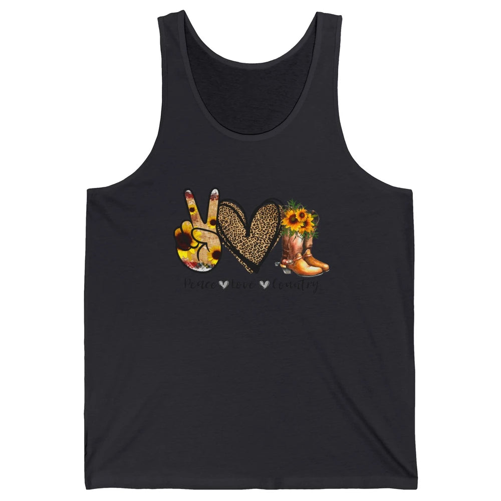 Retro Sunflower Peace Love Country Cowgirl Midwest Girl Boot Unisex Jersey Tank