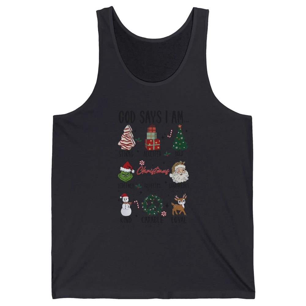 Retro Christmas God Says I Am Bible Verse Religious Boy Girl Unisex Jersey Tank