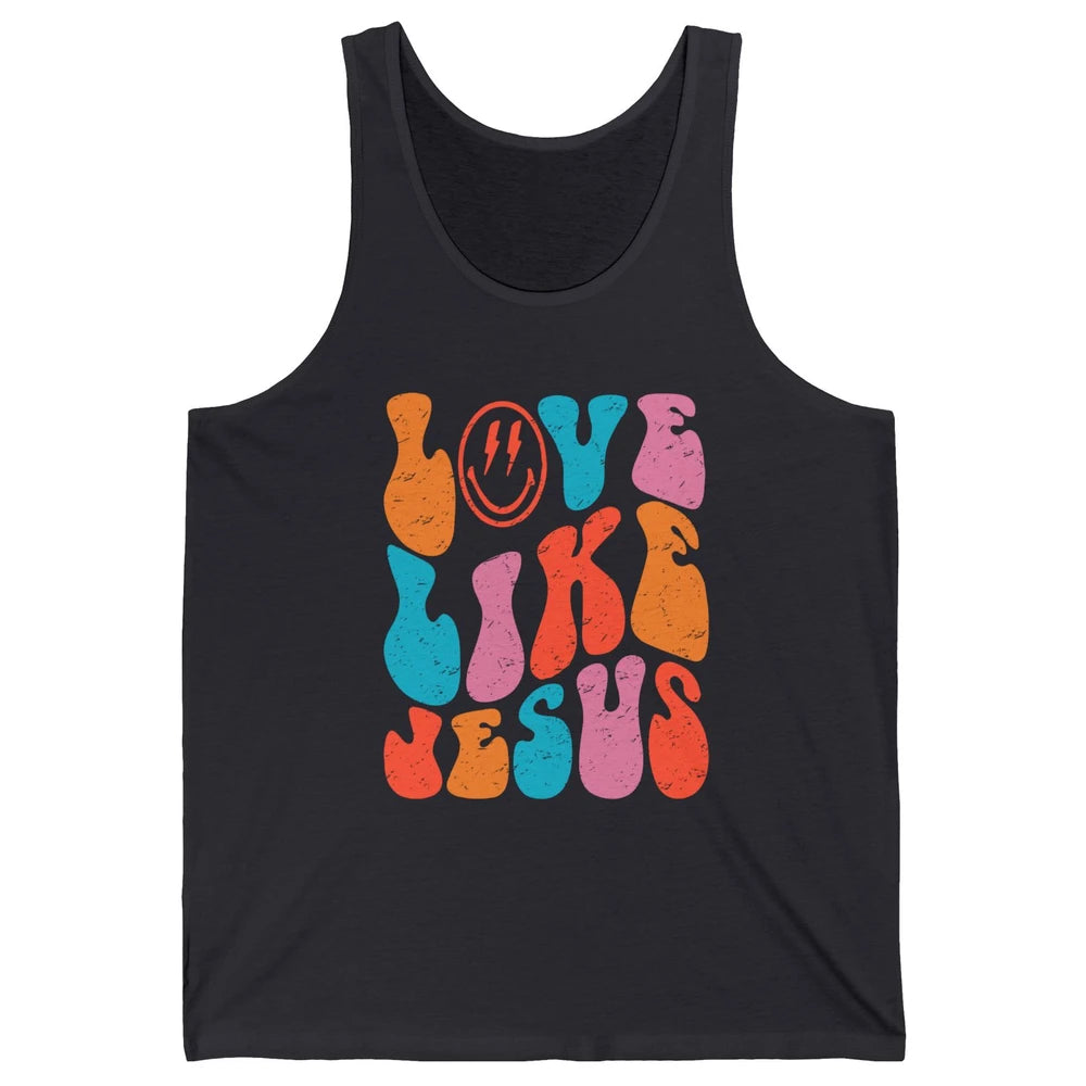 Retro Love Like Jesus Smiling Face Christian Religious Faith Unisex Jersey Tank