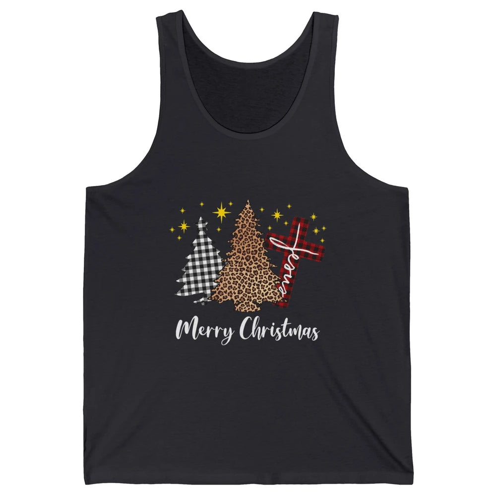 Merry Christmas Xmas Tree Cross Red Plaid Christian Leopard Unisex Jersey Tank