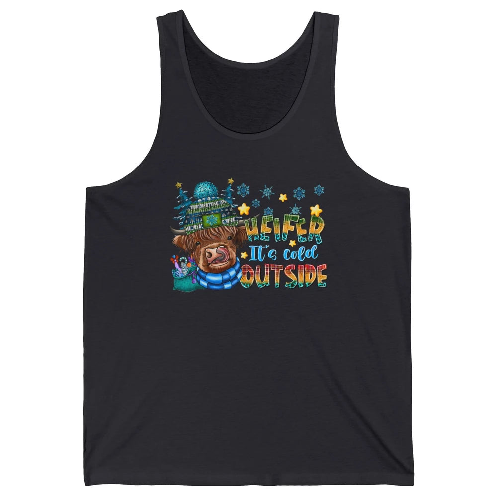 Retro Christmas Highland Cow Heifer It's Cold Outside Winter Unisex Jersey Tank