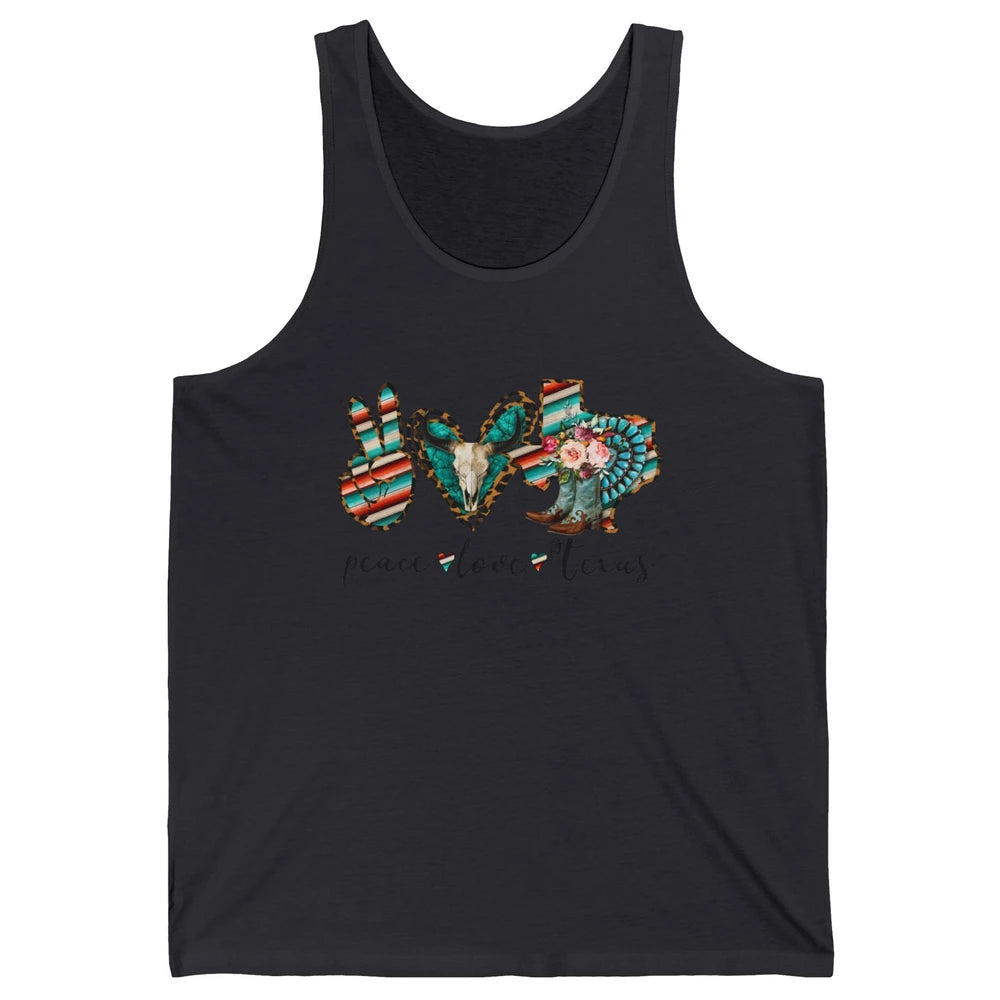 Peace Love Texas State Cowgirl Boot Western Girl Texas Pride Unisex Jersey Tank