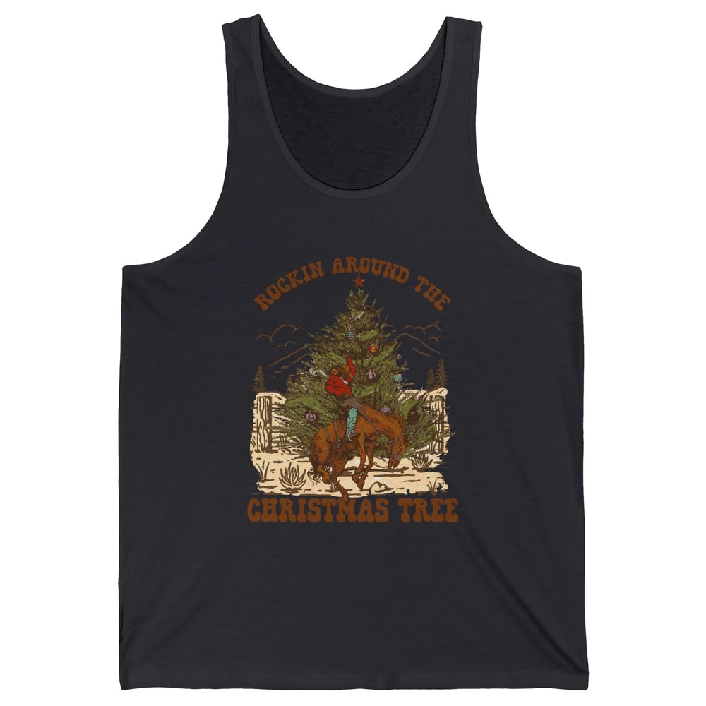 Funny Cowboy Horsing Rocking Around Christmas Tree Western Unisex Jersey Tank
