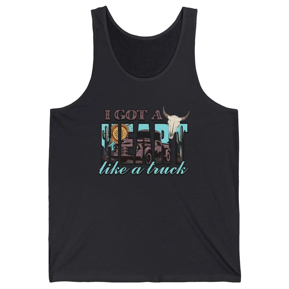 Retro Desert Bull Skull I Got A Heart Like A Truck Western Unisex Jersey Tank