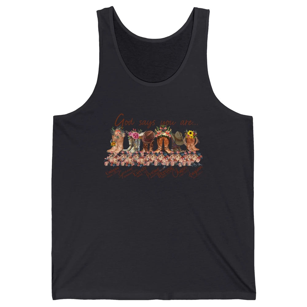 Retro Western Cowgirl Boots God Say You Are Cowboy Christian Unisex Jersey Tank