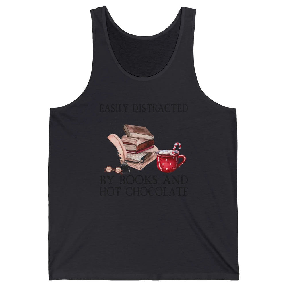 Retro Easily Distracted By Books And Hot Chocolate Christmas Unisex Jersey Tank