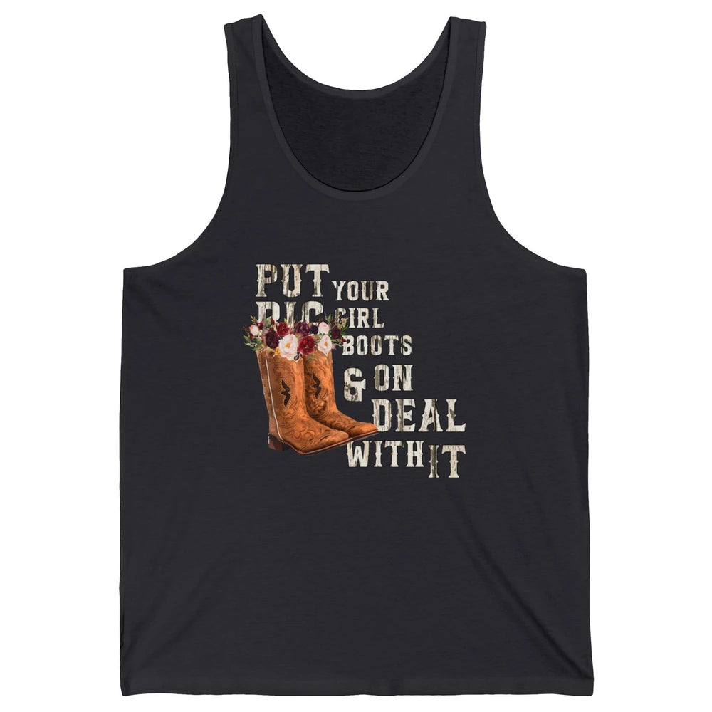 Retro Floral Put Cowgirl Boots On Western Country Cowboy Unisex Jersey Tank