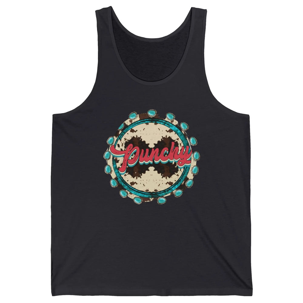 Retro Cowgirl Punchy Cowhide Turquoise Western Country Gift Unisex Jersey Tank