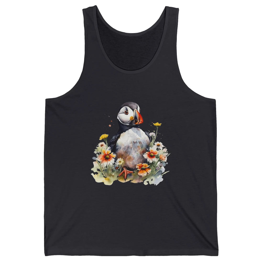 Funny Watercolor Penguin Colorful Wildflowers Field Animal Unisex Jersey Tank