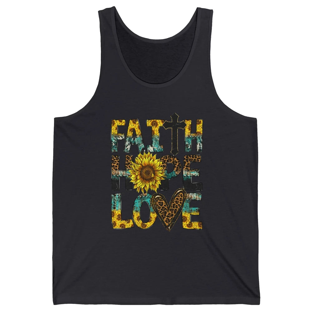 Faith Hope Love Sunflower Jesus Christian Leopard Religious Unisex Jersey Tank