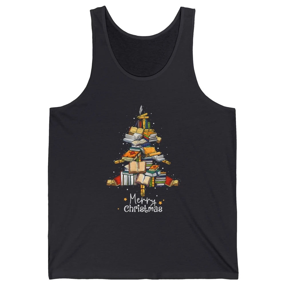 Merry Christmas Tree Reading Books Librarian Xmas Lighting Unisex Jersey Tank