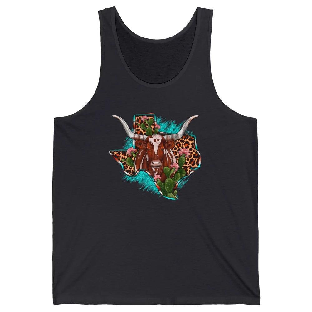 Leopard Cow Texas Map Longhorn Desert Cactus Western Country Unisex Jersey Tank