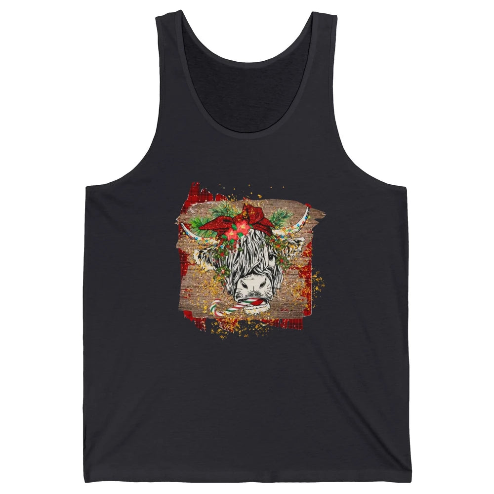 Christmas Highland Cow Bandana Western Christmas Cow Plaid Unisex Jersey Tank