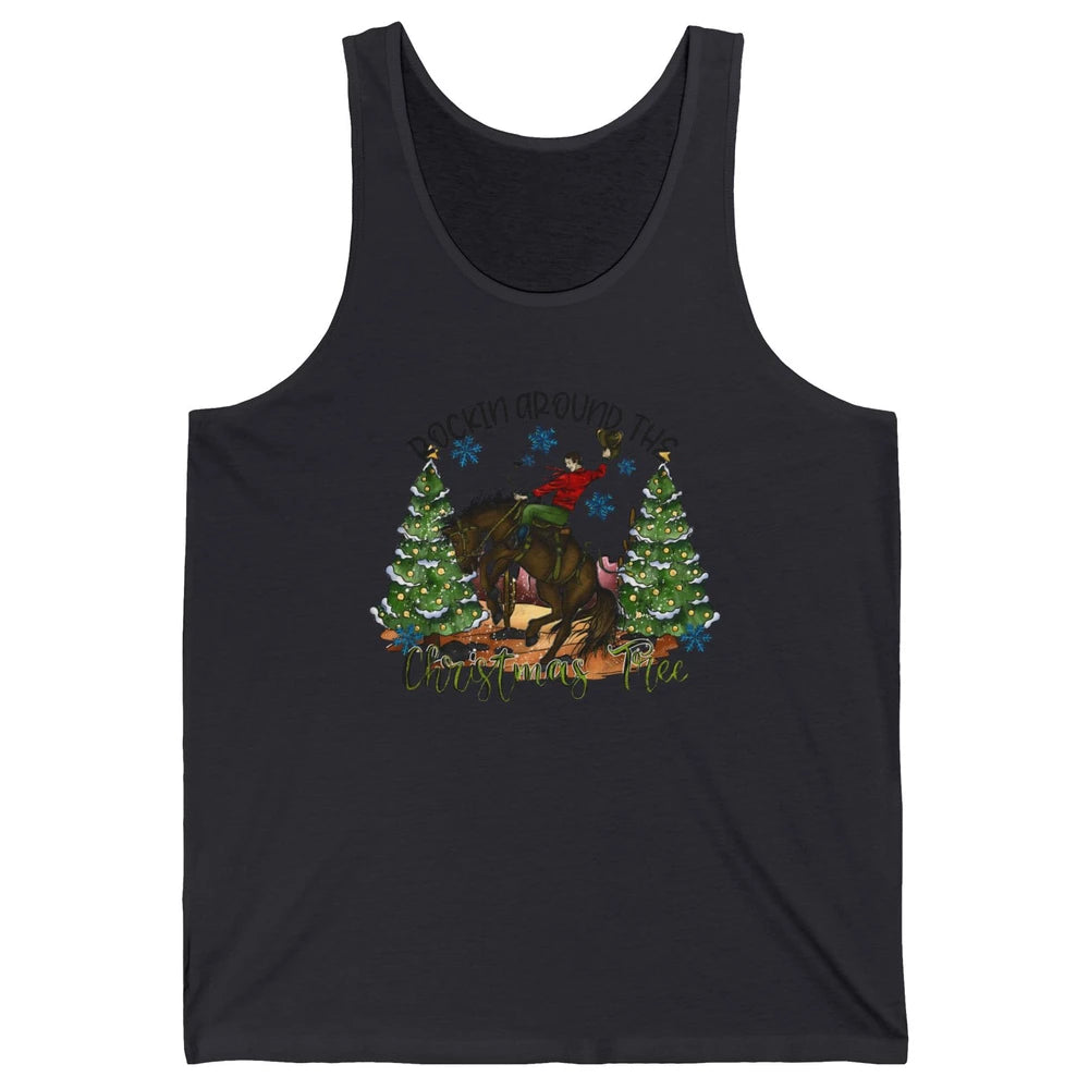 Funny Cowboy Horsing Rocking Around Christmas Tree Western Unisex Jersey Tank
